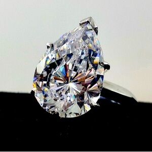 CZ white platinum sterling silver pear shape 10ct engagement ring fantasia